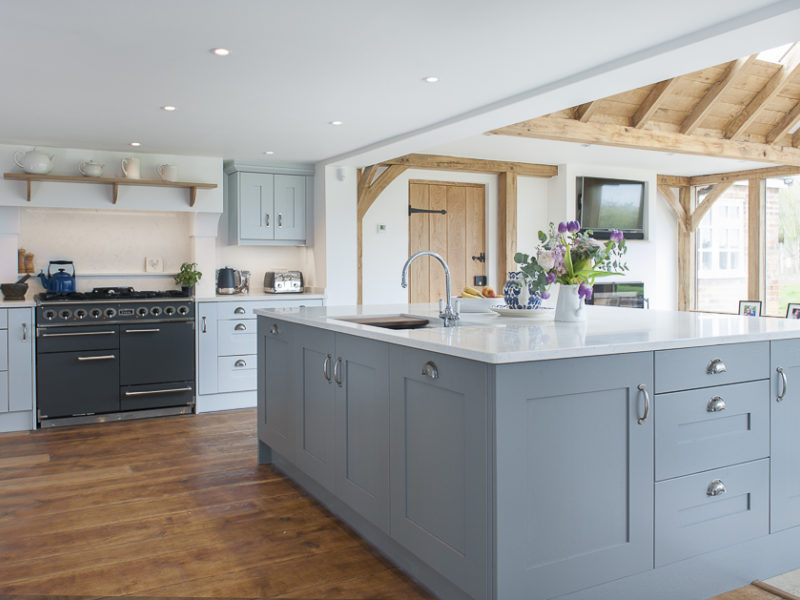 farmhouse kitchen with island and wood floor