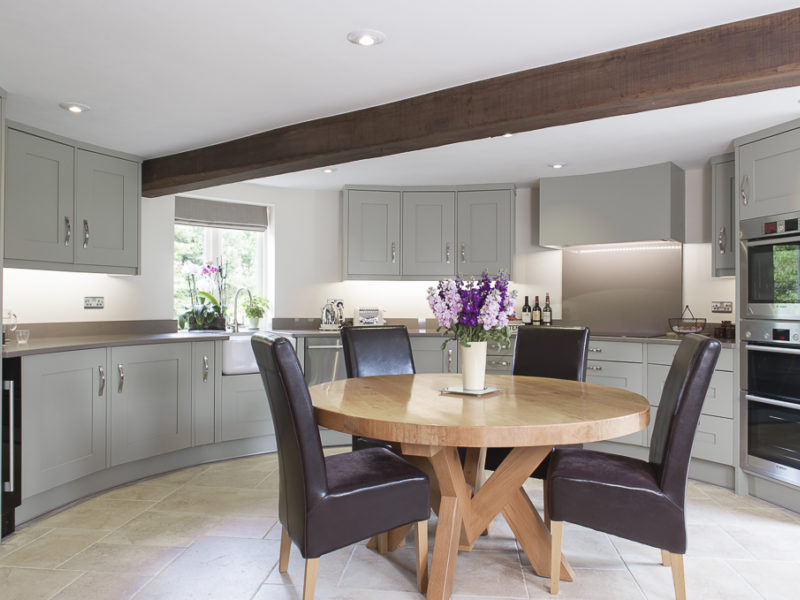 round kitchen with beams